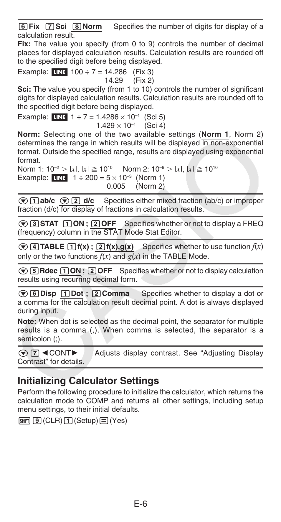 Initializing calculator settings | Casio FX-300ESPLUS User Manual | Page 7 / 32