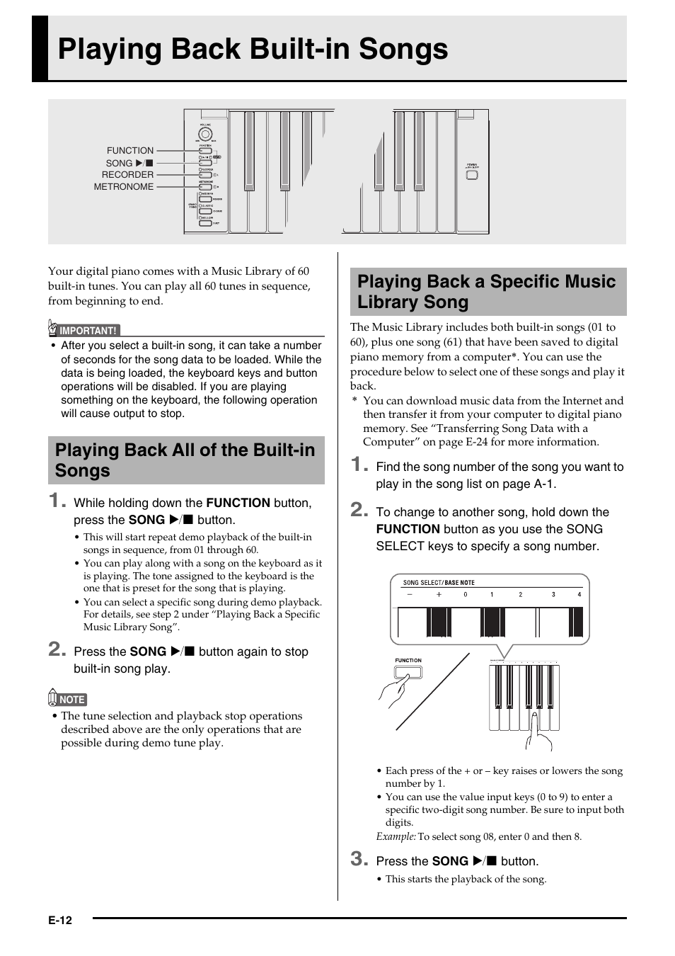 Playing back built-in songs | Casio PRIVIA PX735-ES-1A User Manual | Page 14 / 42