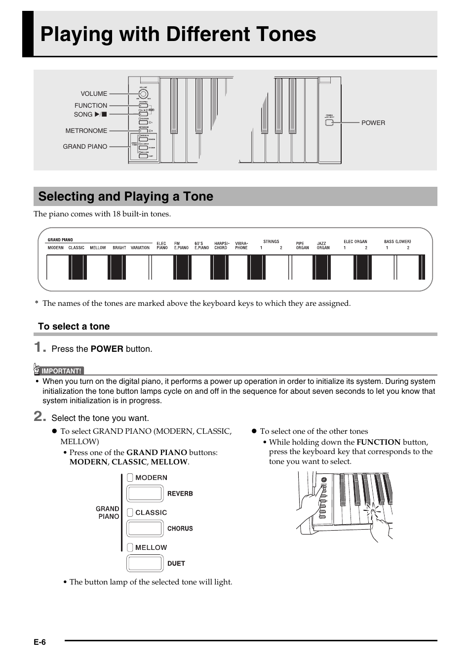Playing with different tones, Selecting and playing a tone | Casio PRIVIA PX735-ES-1A User Manual | Page 8 / 42