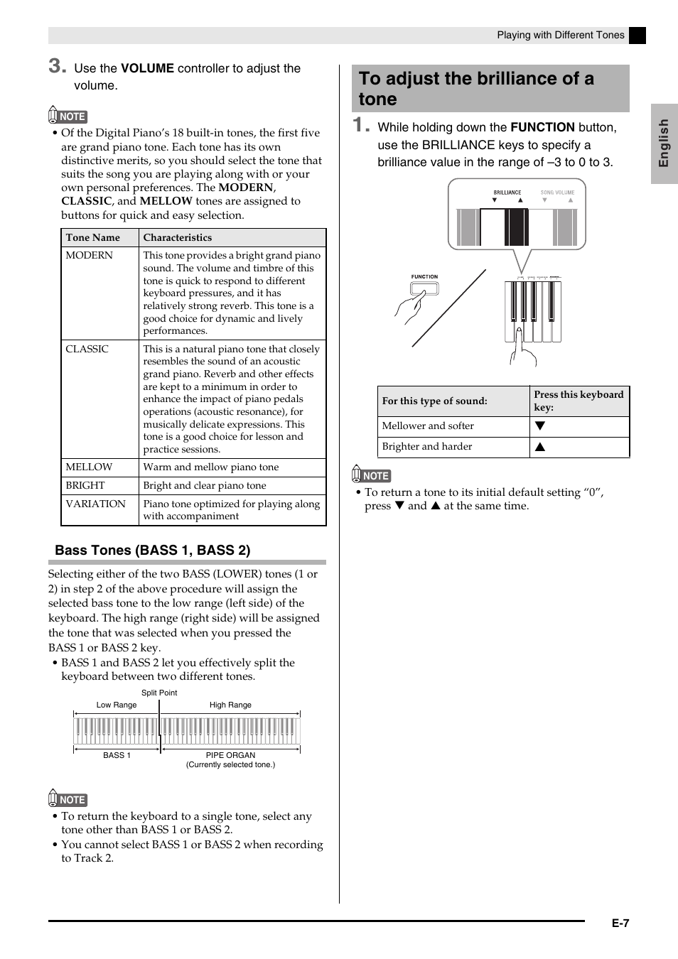 Bass tones (bass 1, bass 2) | Casio PRIVIA PX735-ES-1A User Manual | Page 9 / 42
