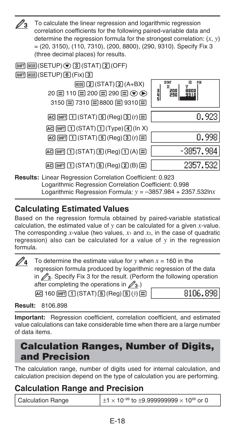 Calculating estimated values, Calculation range and precision | Casio FX-82AU PLUS User Manual | Page 19 / 24