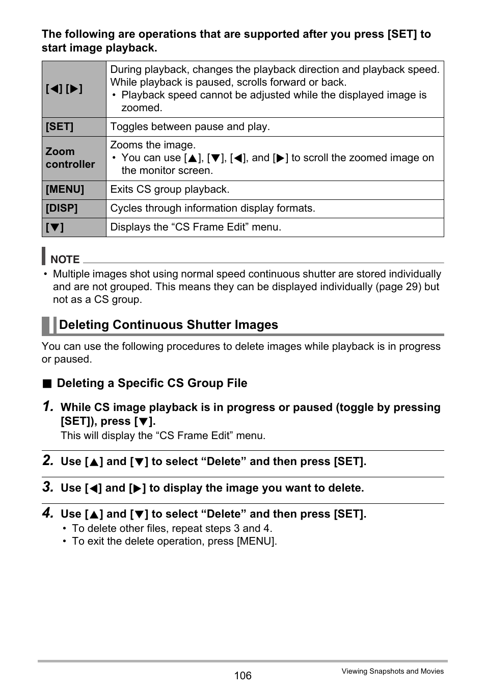 Deleting continuous shutter images | Casio EXILIM EX-FH25 User Manual | Page 106 / 192