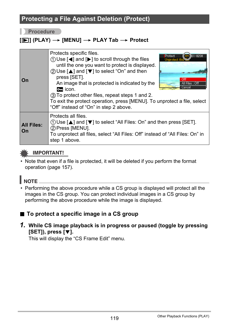 Protecting a file against deletion (protect) | Casio EXILIM EX-FH25 User Manual | Page 119 / 192