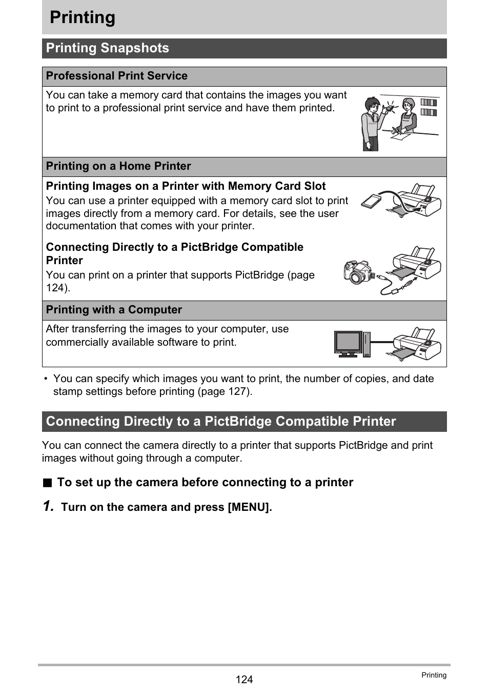 Printing, Printing snapshots | Casio EXILIM EX-FH25 User Manual | Page 124 / 192