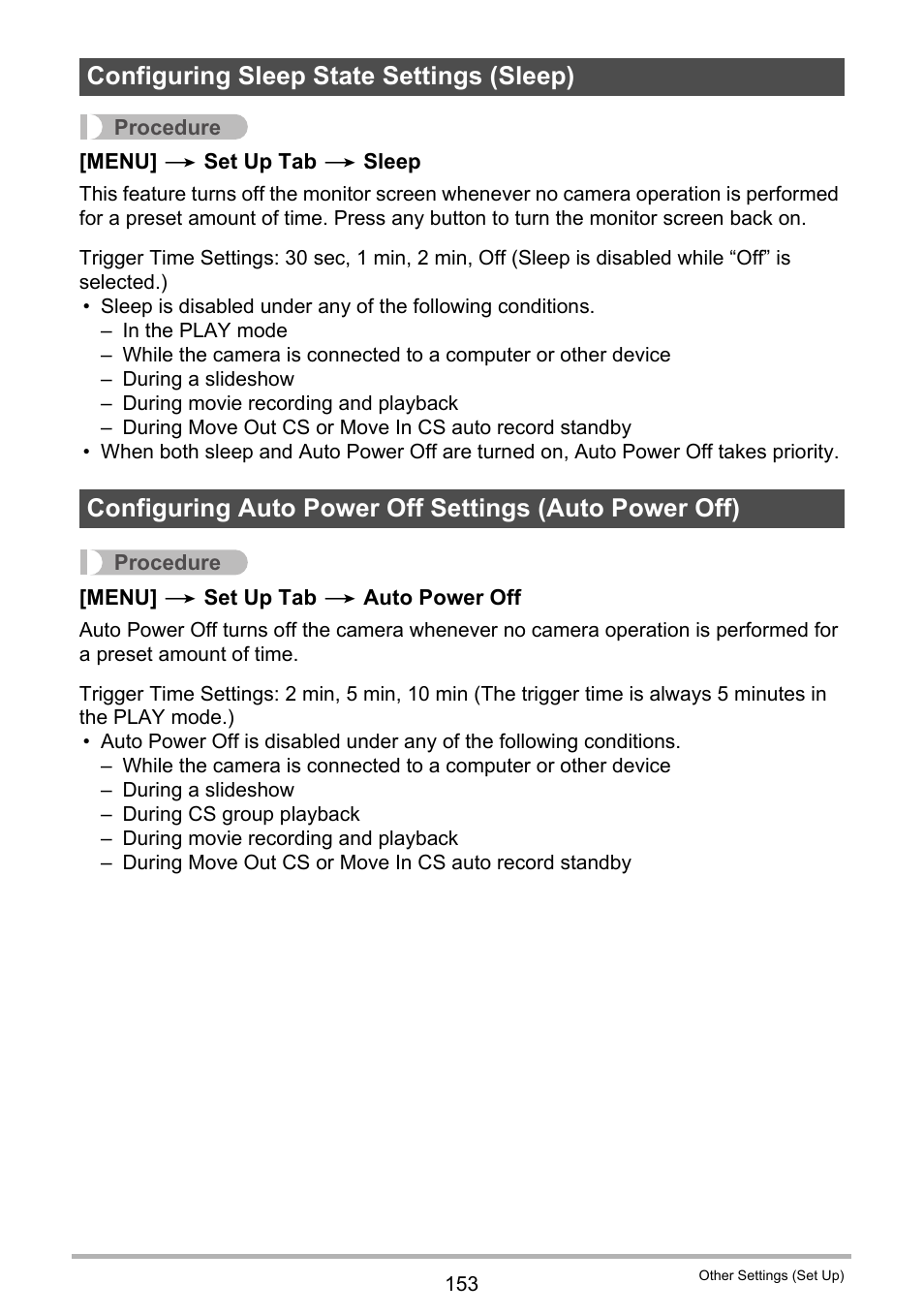 Configuring sleep state settings (sleep) | Casio EXILIM EX-FH25 User Manual | Page 153 / 192