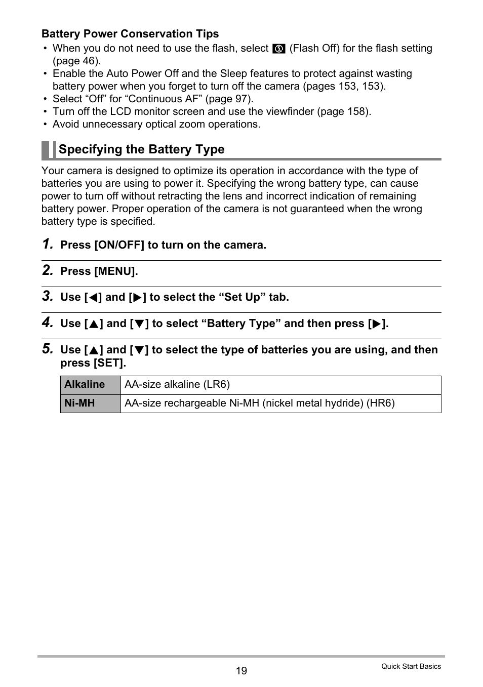 Specifying the battery type | Casio EXILIM EX-FH25 User Manual | Page 19 / 192