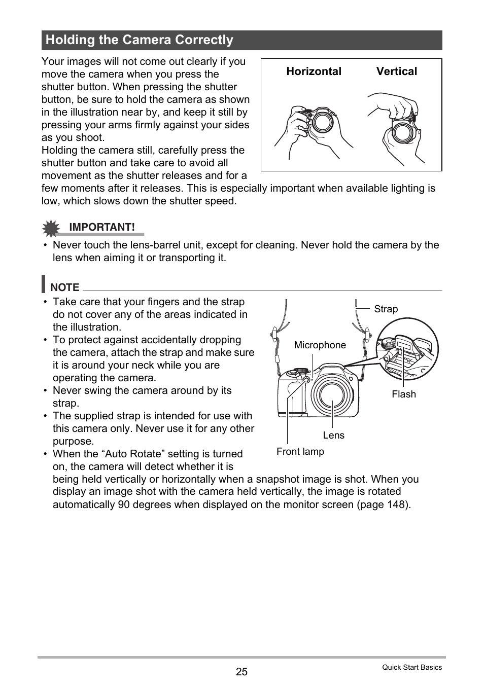 Holding the camera correctly | Casio EXILIM EX-FH25 User Manual | Page 25 / 192