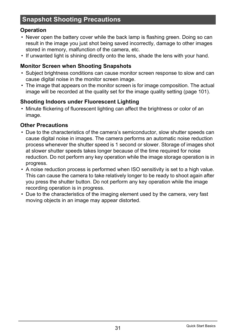 Snapshot shooting precautions | Casio EXILIM EX-FH25 User Manual | Page 31 / 192