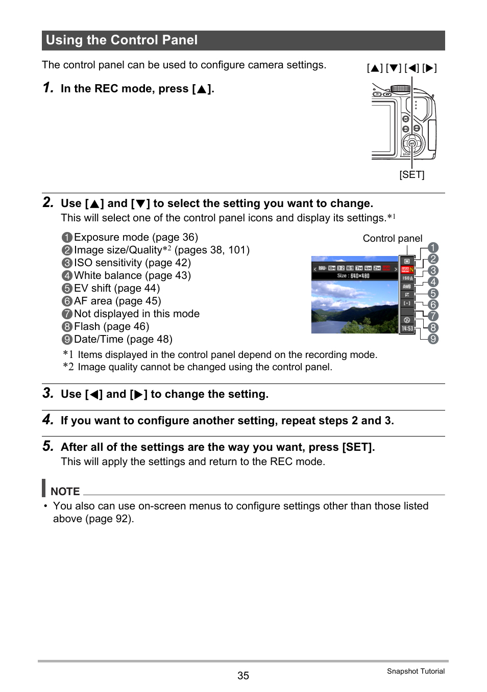 Using the control panel | Casio EXILIM EX-FH25 User Manual | Page 35 / 192