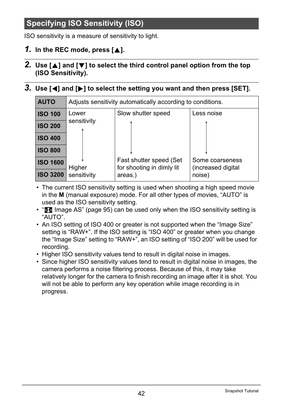 Specifying iso sensitivity (iso) | Casio EXILIM EX-FH25 User Manual | Page 42 / 192