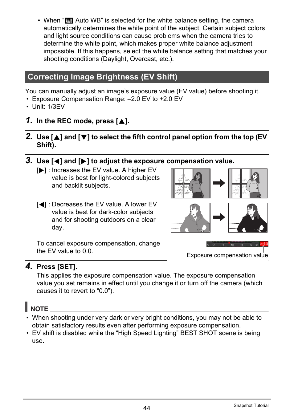 Correcting image brightness (ev shift) | Casio EXILIM EX-FH25 User Manual | Page 44 / 192