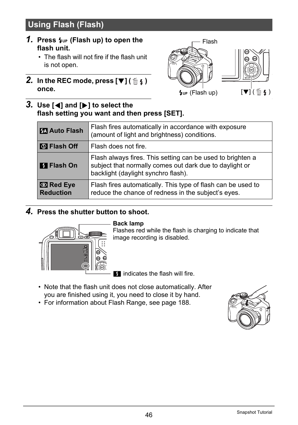 Using flash (flash), 46)/f, E 46) | Casio EXILIM EX-FH25 User Manual | Page 46 / 192