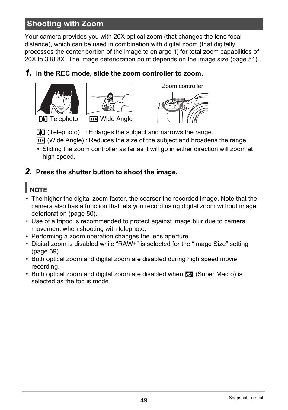 Shooting with zoom | Casio EXILIM EX-FH25 User Manual | Page 49 / 192