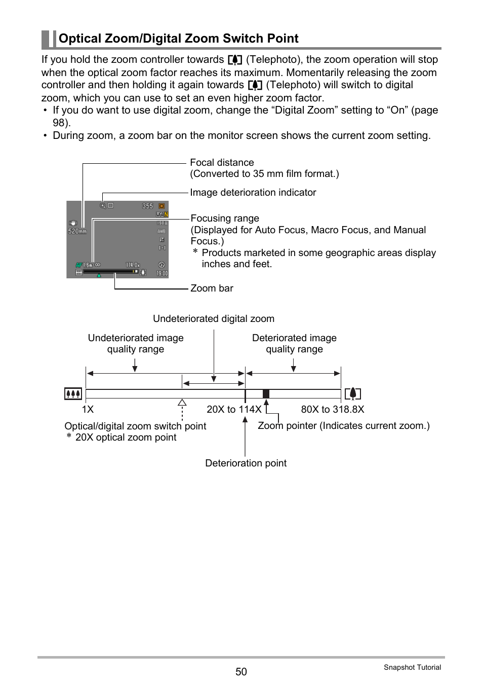 Optical zoom/digital zoom switch point | Casio EXILIM EX-FH25 User Manual | Page 50 / 192