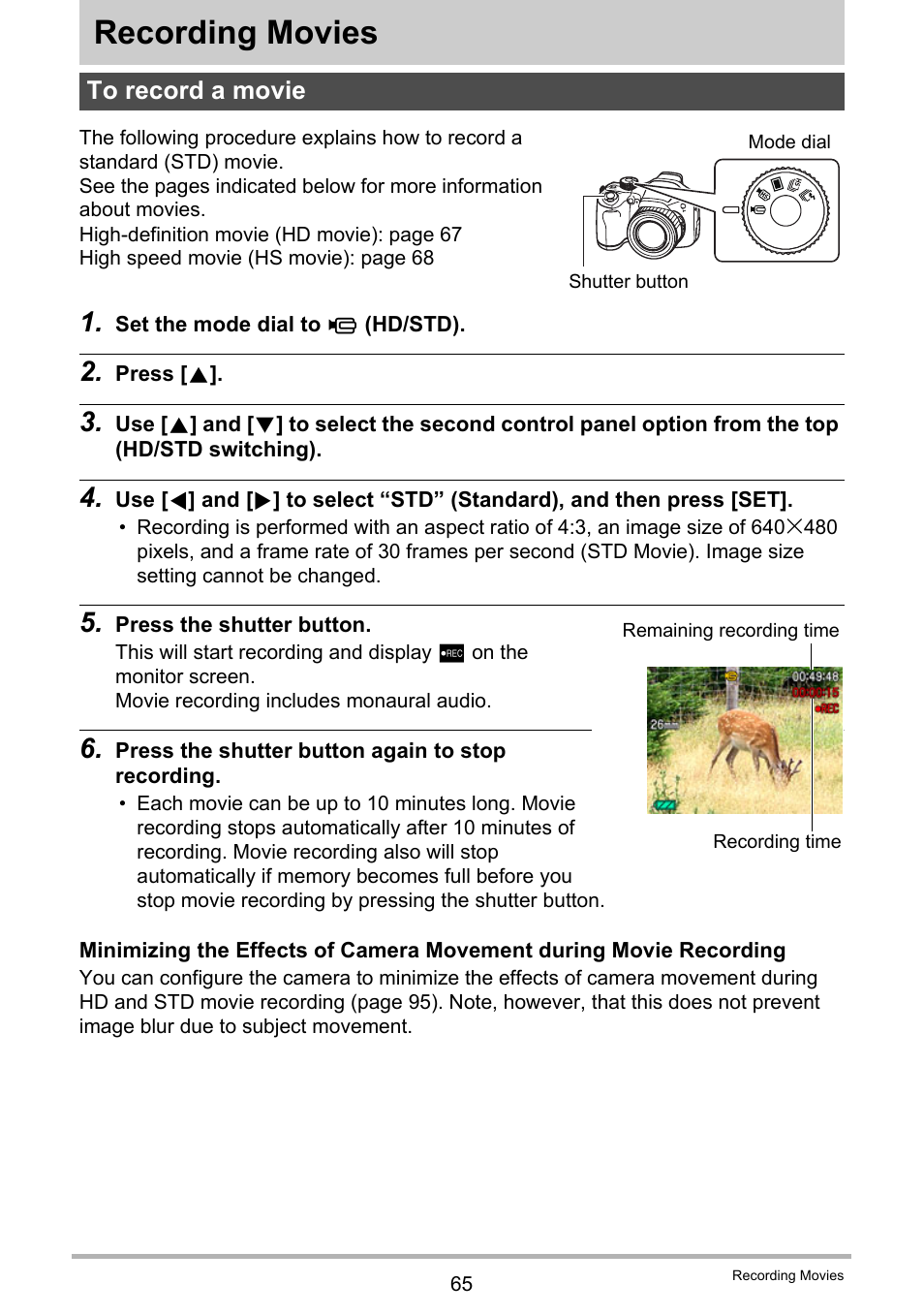 Recording movies, To record a movie, Ge 65 | Casio EXILIM EX-FH25 User Manual | Page 65 / 192