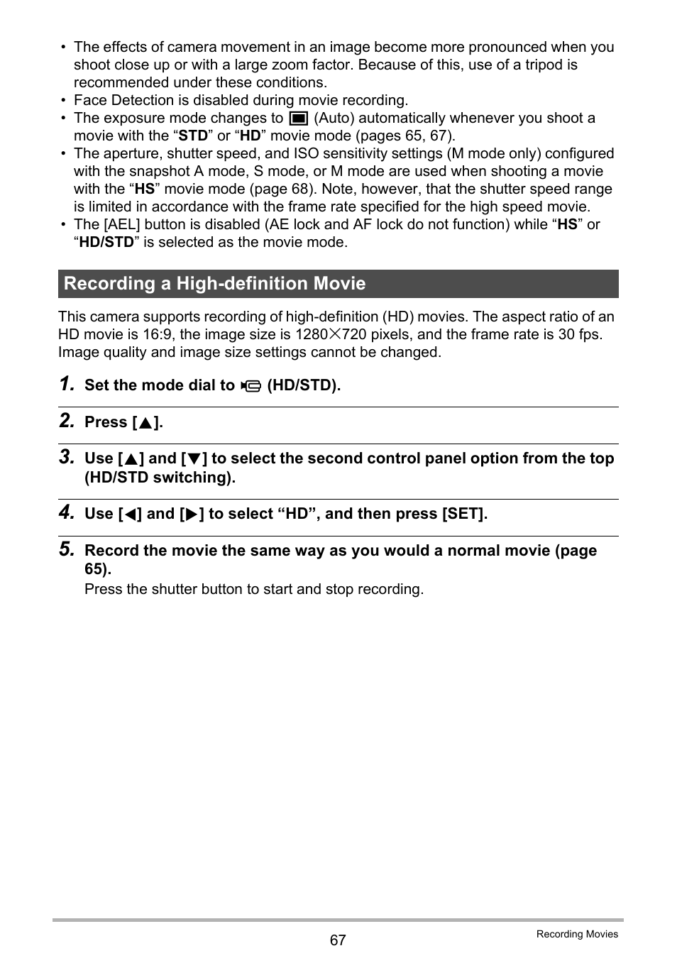 Recording a high-definition movie | Casio EXILIM EX-FH25 User Manual | Page 67 / 192