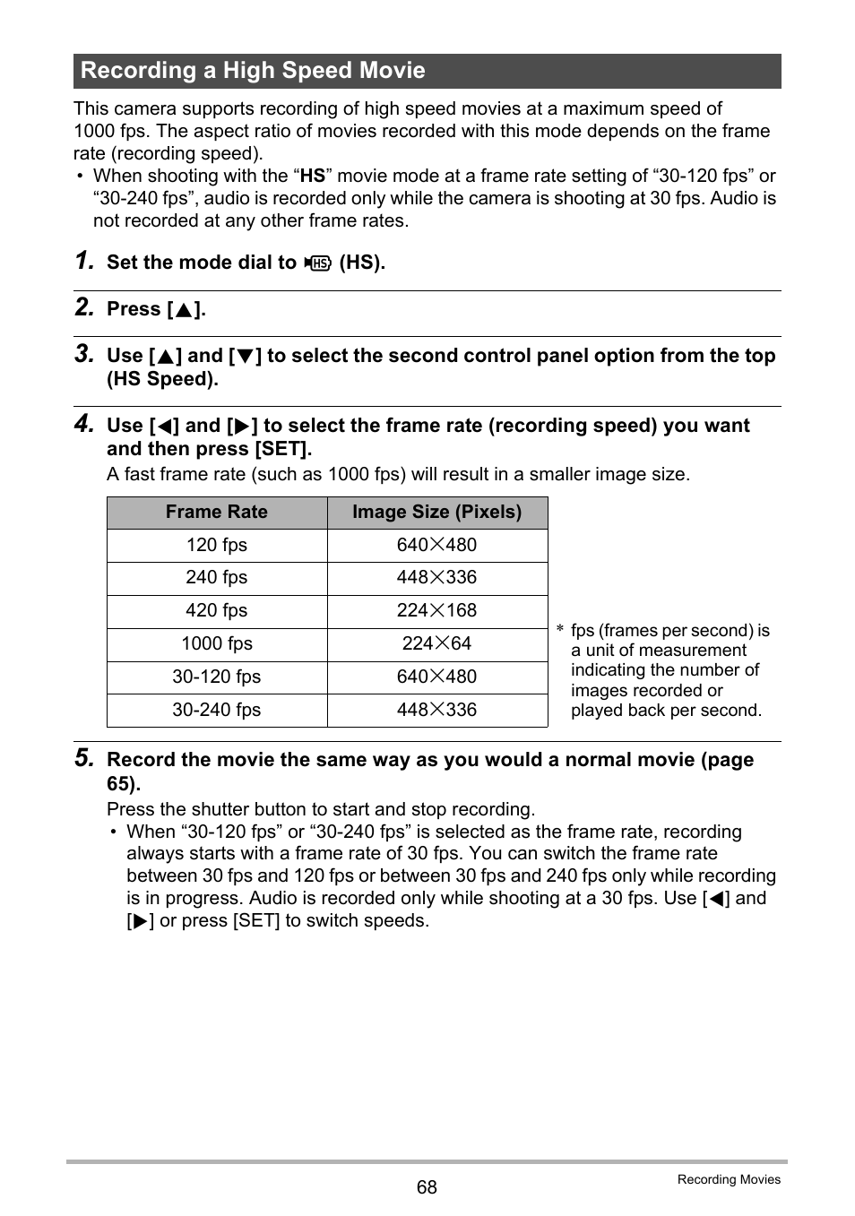 Recording a high speed movie | Casio EXILIM EX-FH25 User Manual | Page 68 / 192