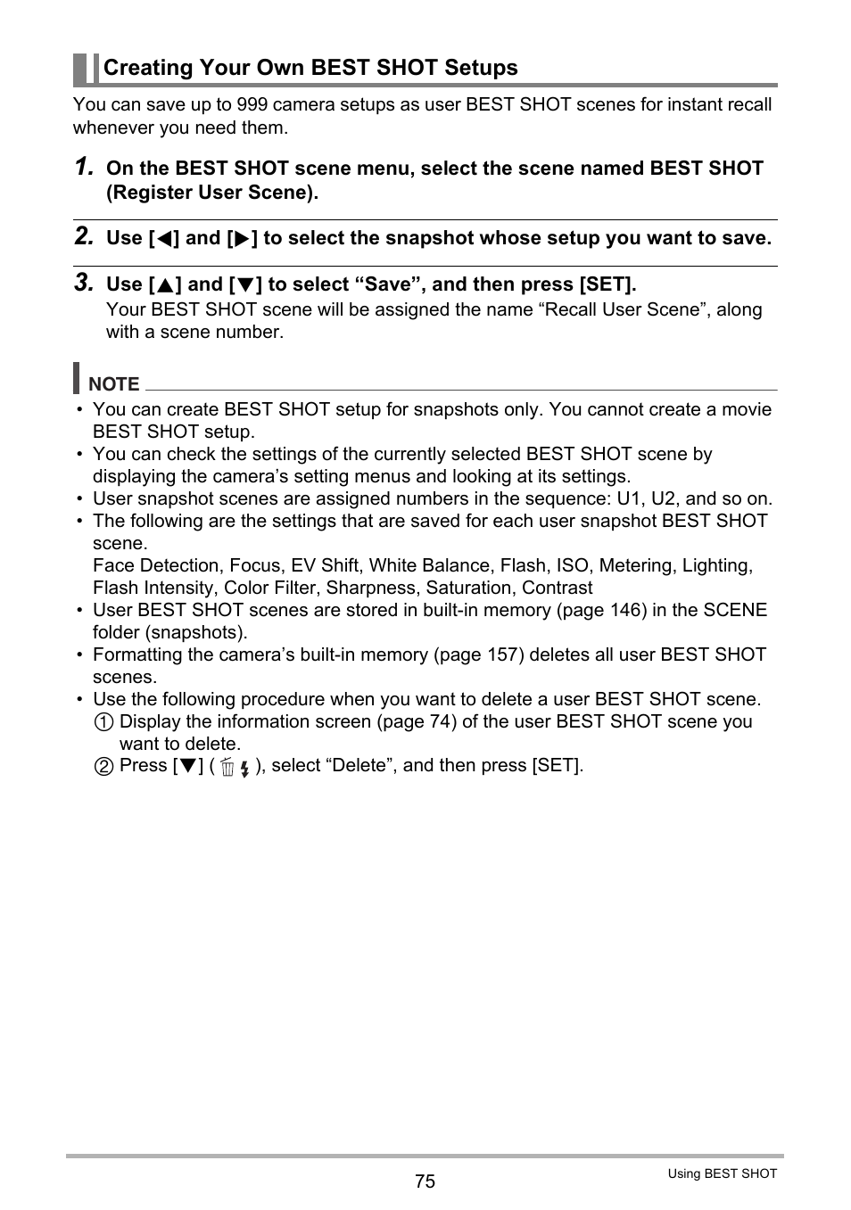 Creating your own best shot setups | Casio EXILIM EX-FH25 User Manual | Page 75 / 192