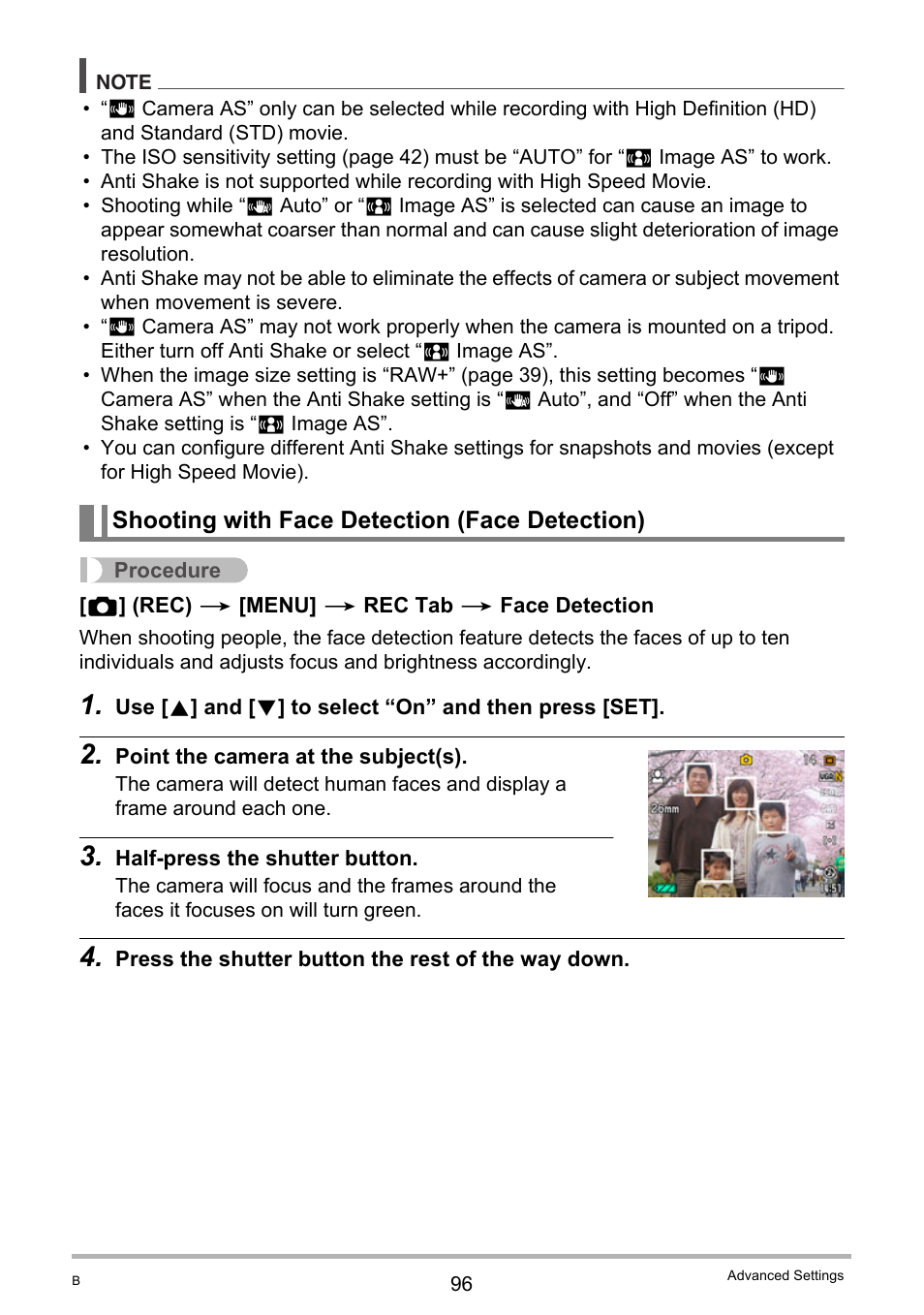 Shooting with face detection (face detection) | Casio EXILIM EX-FH25 User Manual | Page 96 / 192