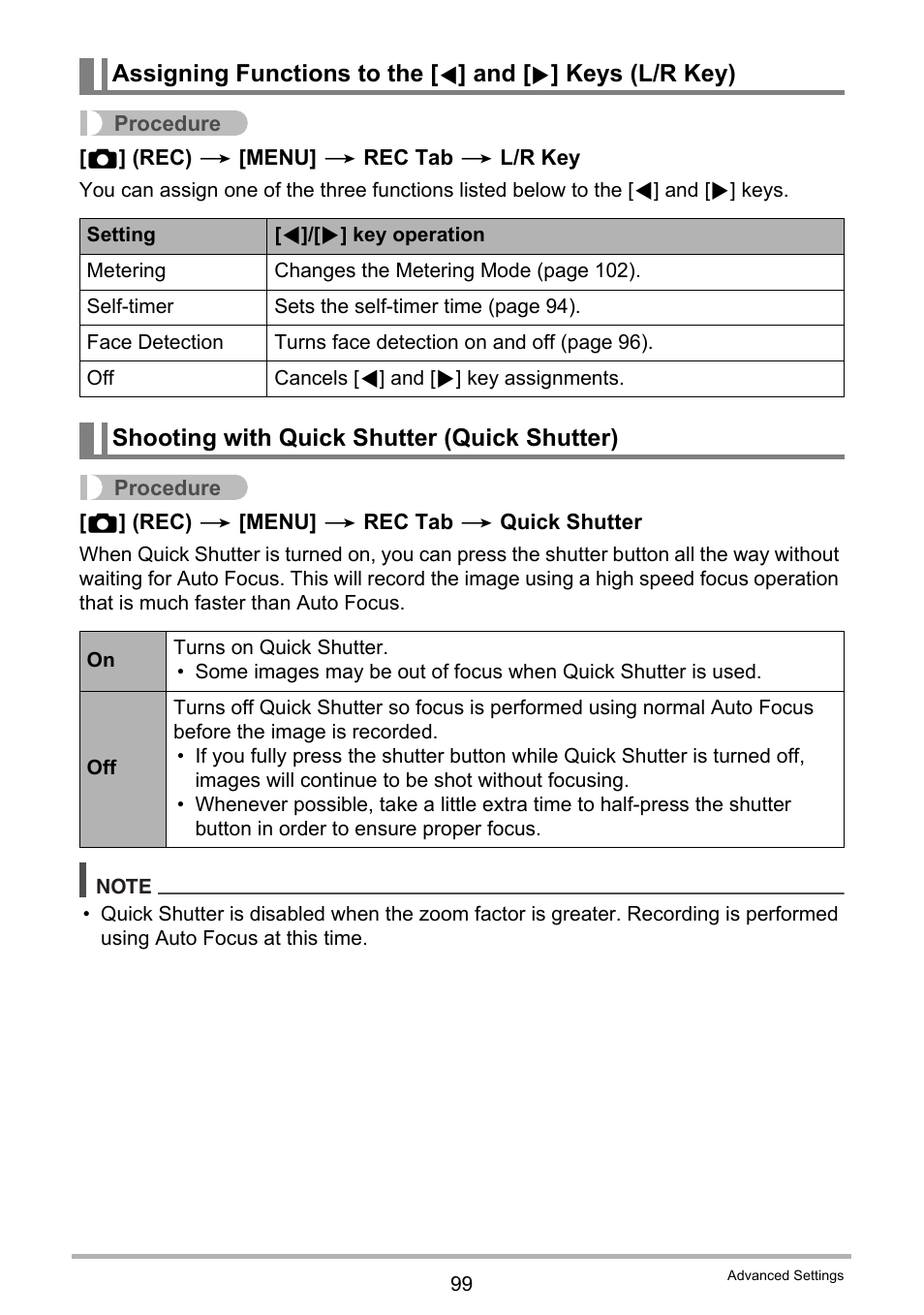 Shooting with quick shutter (quick shutter) | Casio EXILIM EX-FH25 User Manual | Page 99 / 192