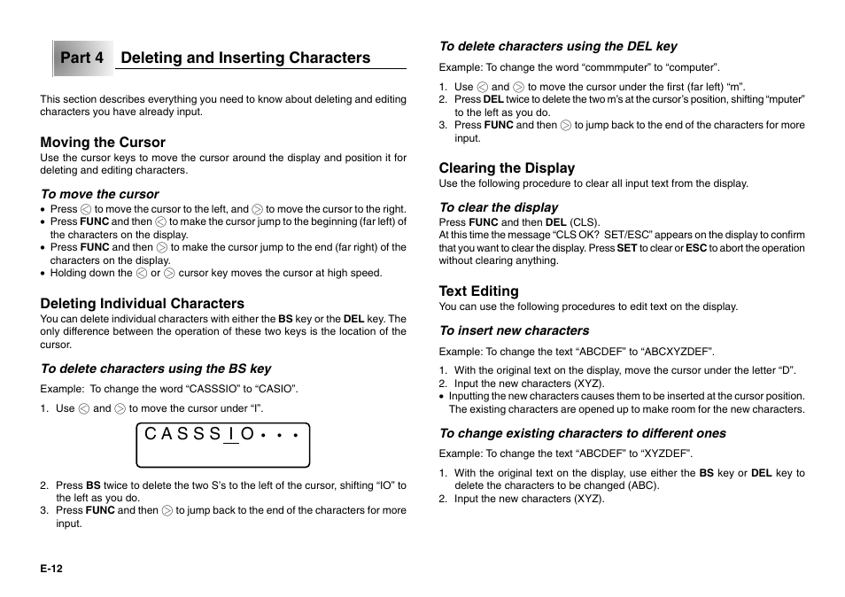 Part 4 deleting and inserting characters | Casio KL-780 User Manual | Page 13 / 28