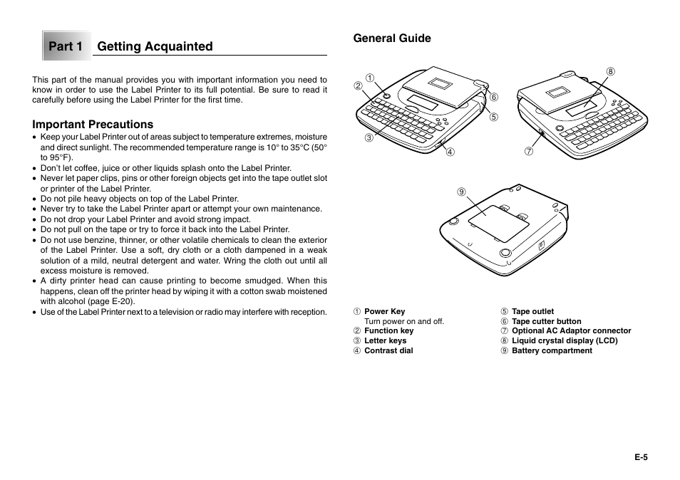 Part 1 getting acquainted | Casio KL-780 User Manual | Page 6 / 28