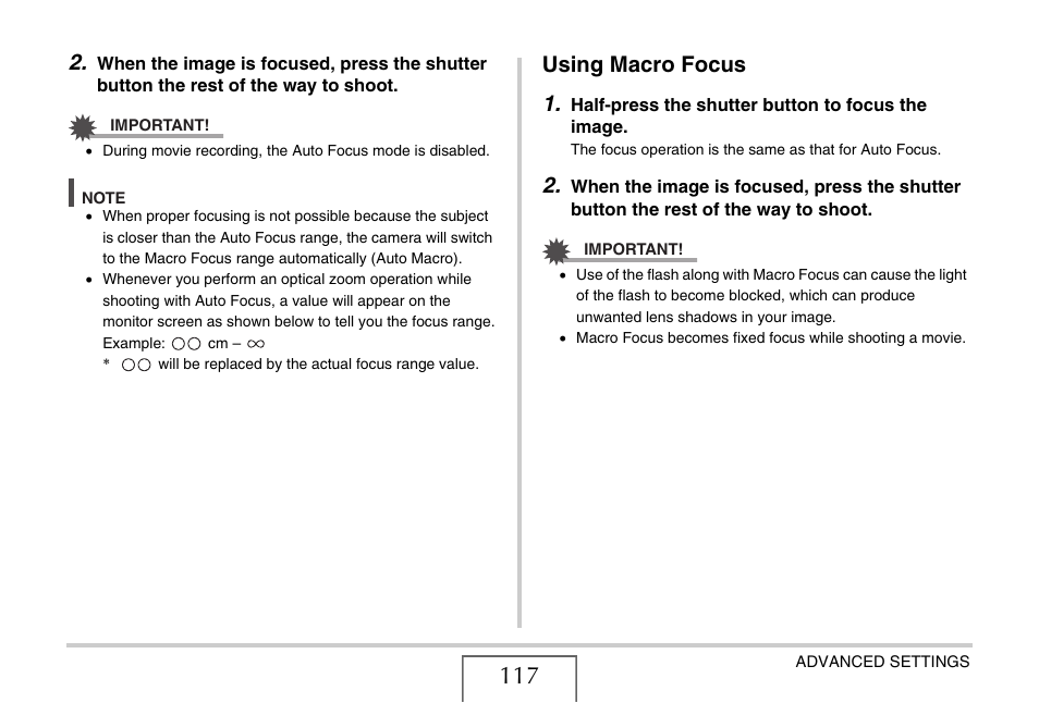 Using macro focus, Using macro focus 1 | Casio EXILIM EX-Z1080 User Manual | Page 117 / 267