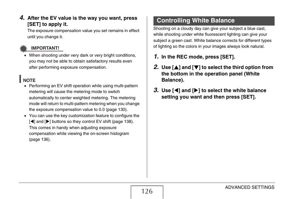 Controlling white balance, E 126) | Casio EXILIM EX-Z1080 User Manual | Page 126 / 267