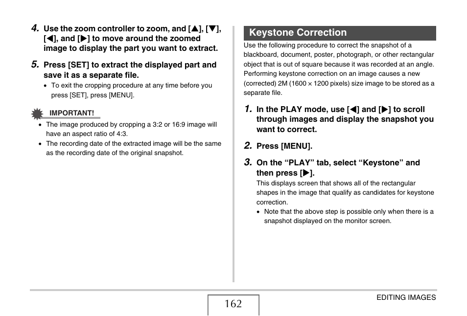 Keystone correction | Casio EXILIM EX-Z1080 User Manual | Page 162 / 267