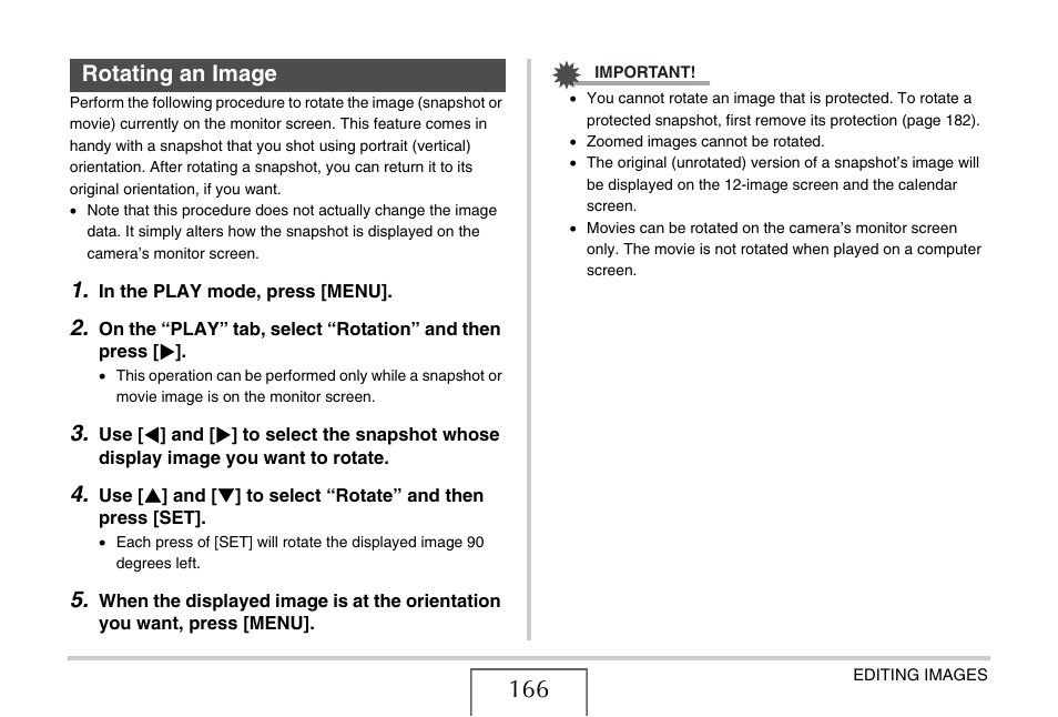 Rotating an image | Casio EXILIM EX-Z1080 User Manual | Page 166 / 267