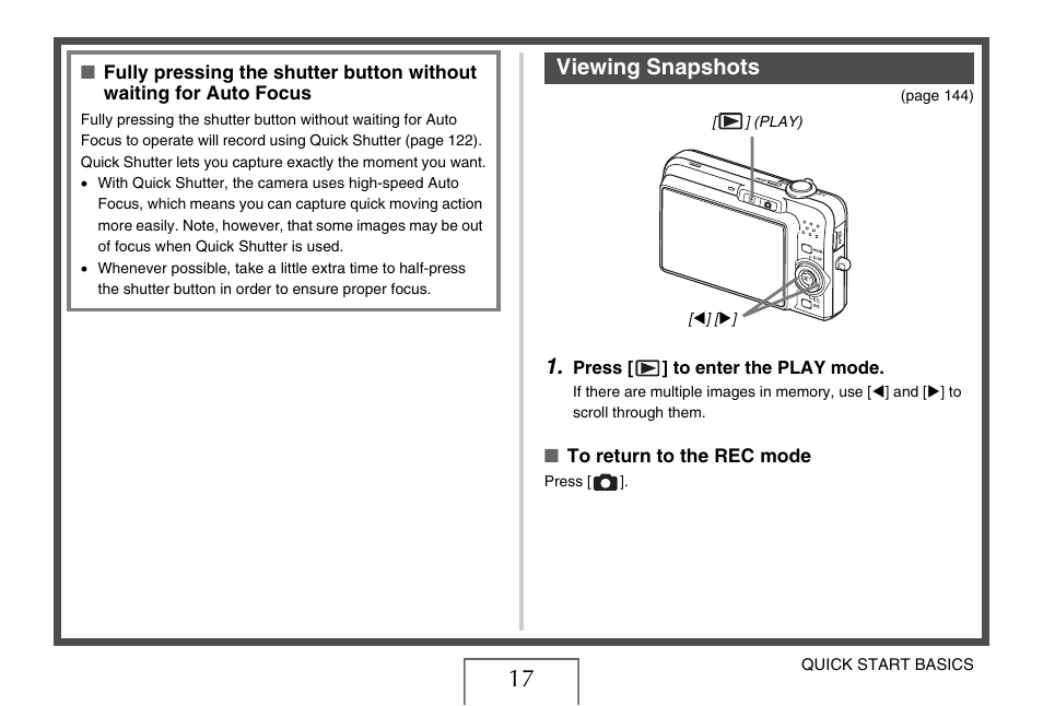 Viewing snapshots | Casio EXILIM EX-Z1080 User Manual | Page 17 / 267