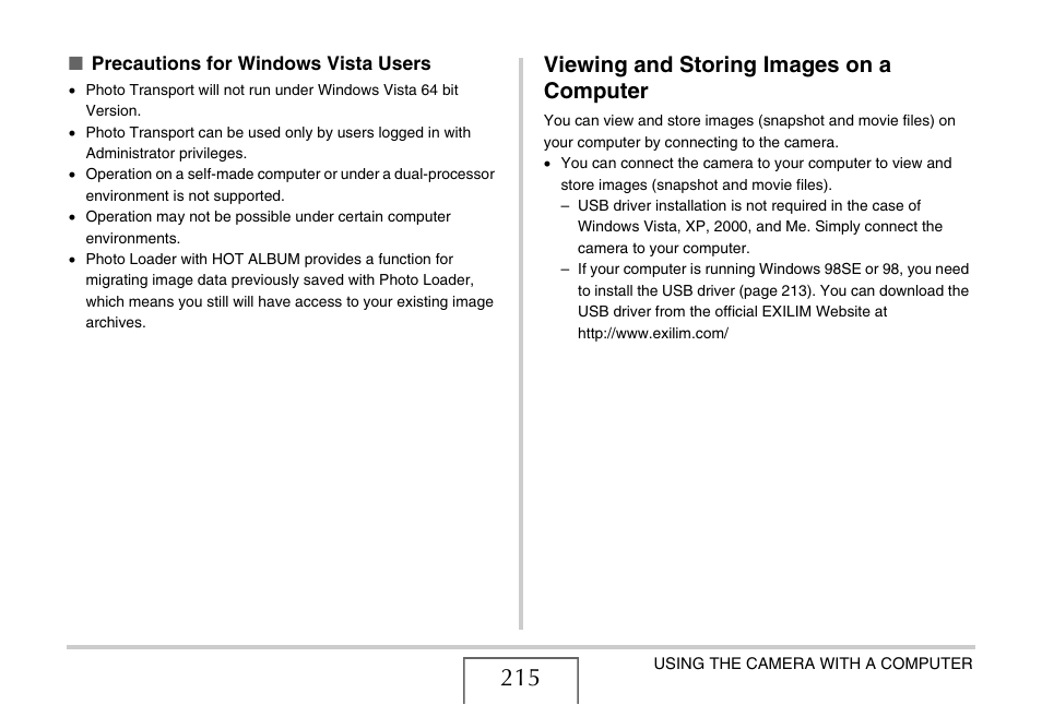 Viewing and storing images on a computer | Casio EXILIM EX-Z1080 User Manual | Page 215 / 267