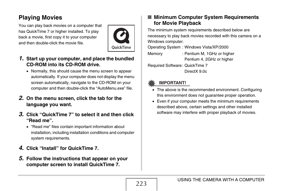 Playing movies | Casio EXILIM EX-Z1080 User Manual | Page 223 / 267