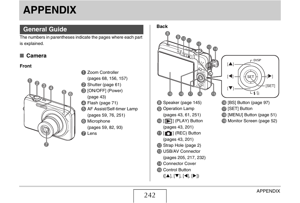 Appendix, General guide, General guide 1 | 8 9 bq br bs bt bkbl bm bo bn bp | Casio EXILIM EX-Z1080 User Manual | Page 242 / 267