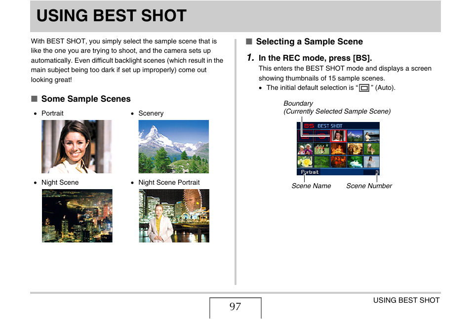 Using best shot | Casio EXILIM EX-Z1080 User Manual | Page 97 / 267