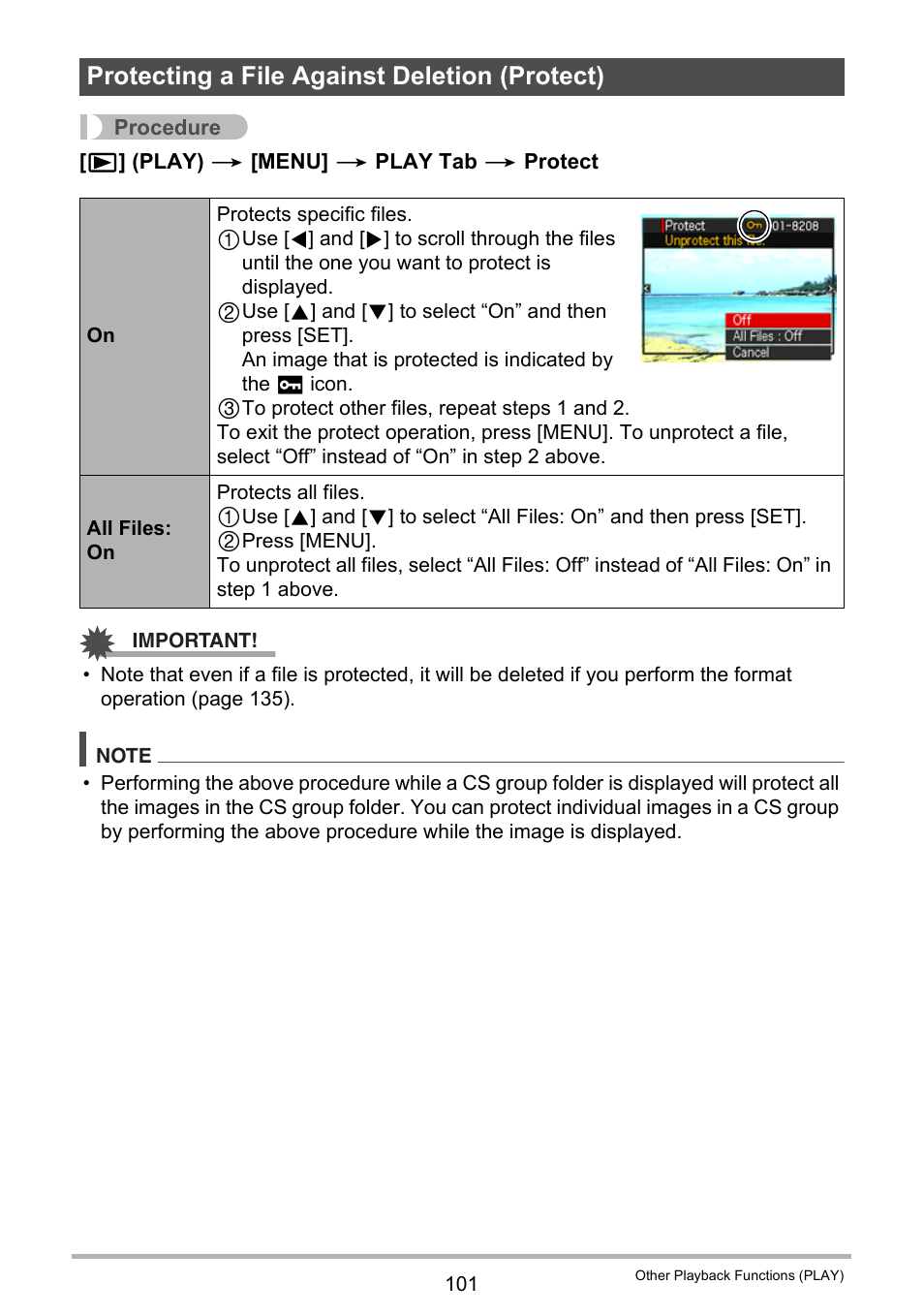 Protecting a file against deletion (protect) | Casio EXILIM K1160PCM2DMX User Manual | Page 101 / 176