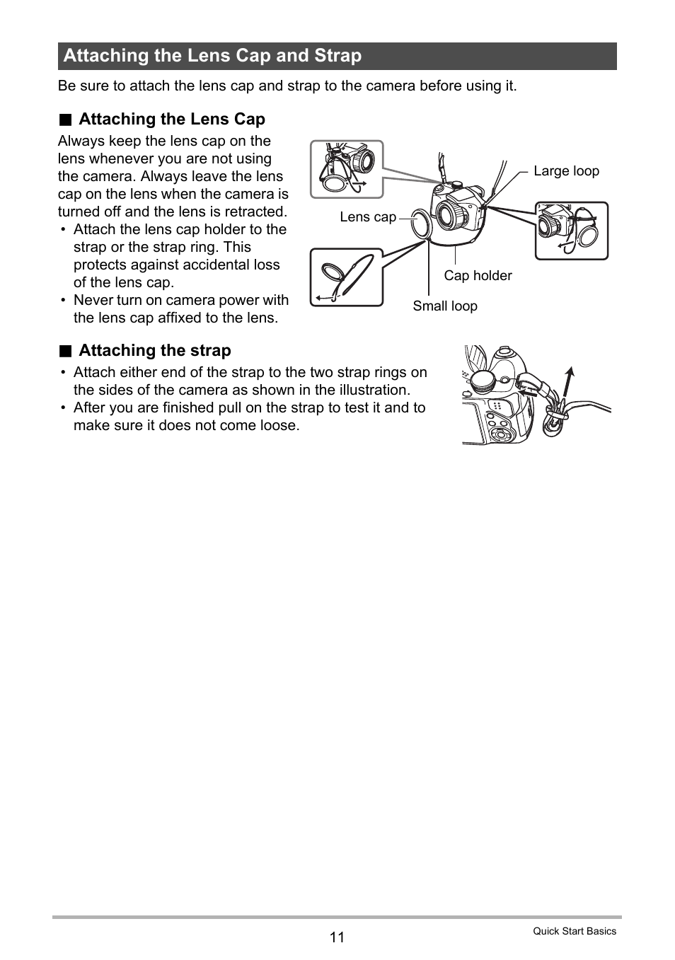 Attaching the lens cap and strap | Casio EXILIM K1160PCM2DMX User Manual | Page 11 / 176