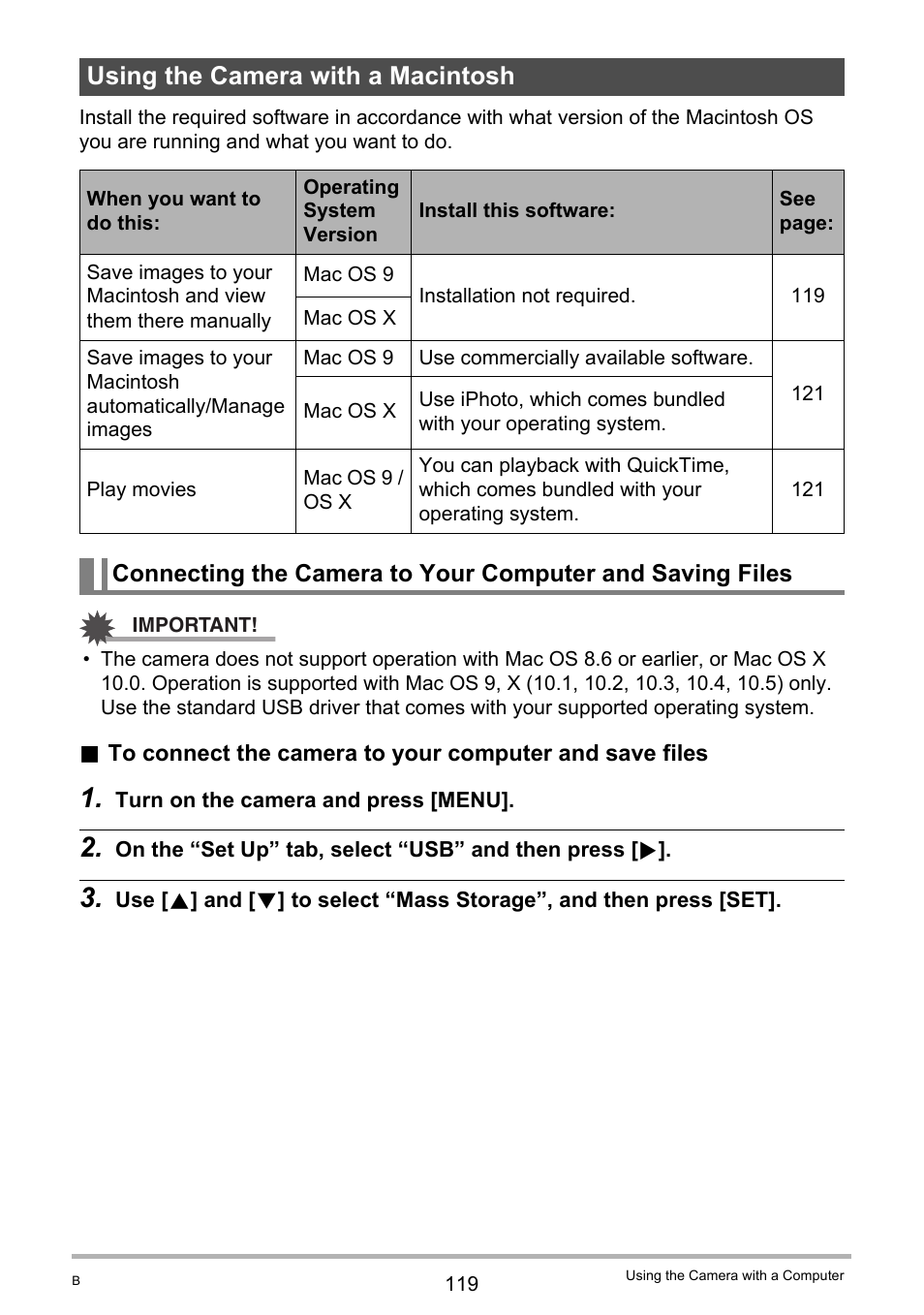Using the camera with a macintosh | Casio EXILIM K1160PCM2DMX User Manual | Page 119 / 176