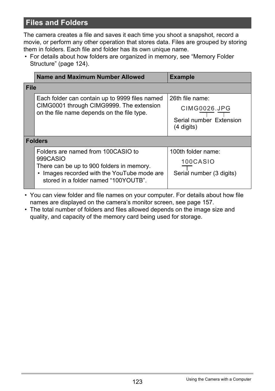 Files and folders | Casio EXILIM K1160PCM2DMX User Manual | Page 123 / 176