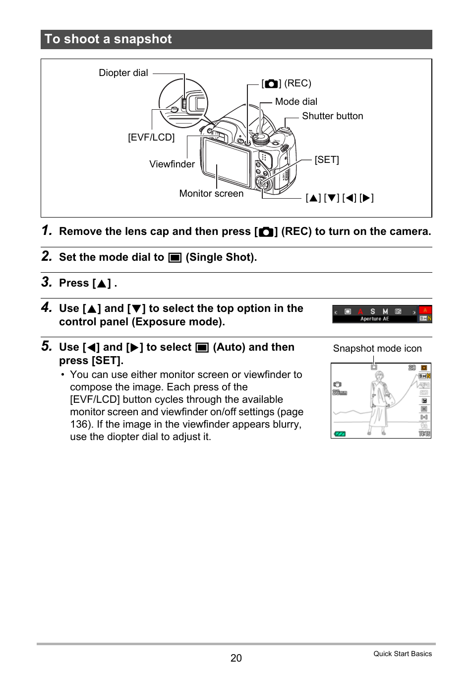To shoot a snapshot | Casio EXILIM K1160PCM2DMX User Manual | Page 20 / 176