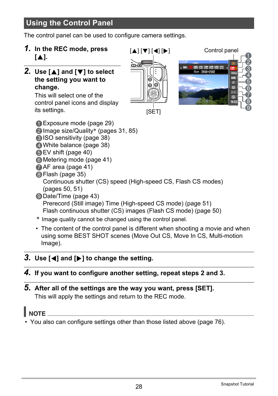 Using the control panel | Casio EXILIM K1160PCM2DMX User Manual | Page 28 / 176