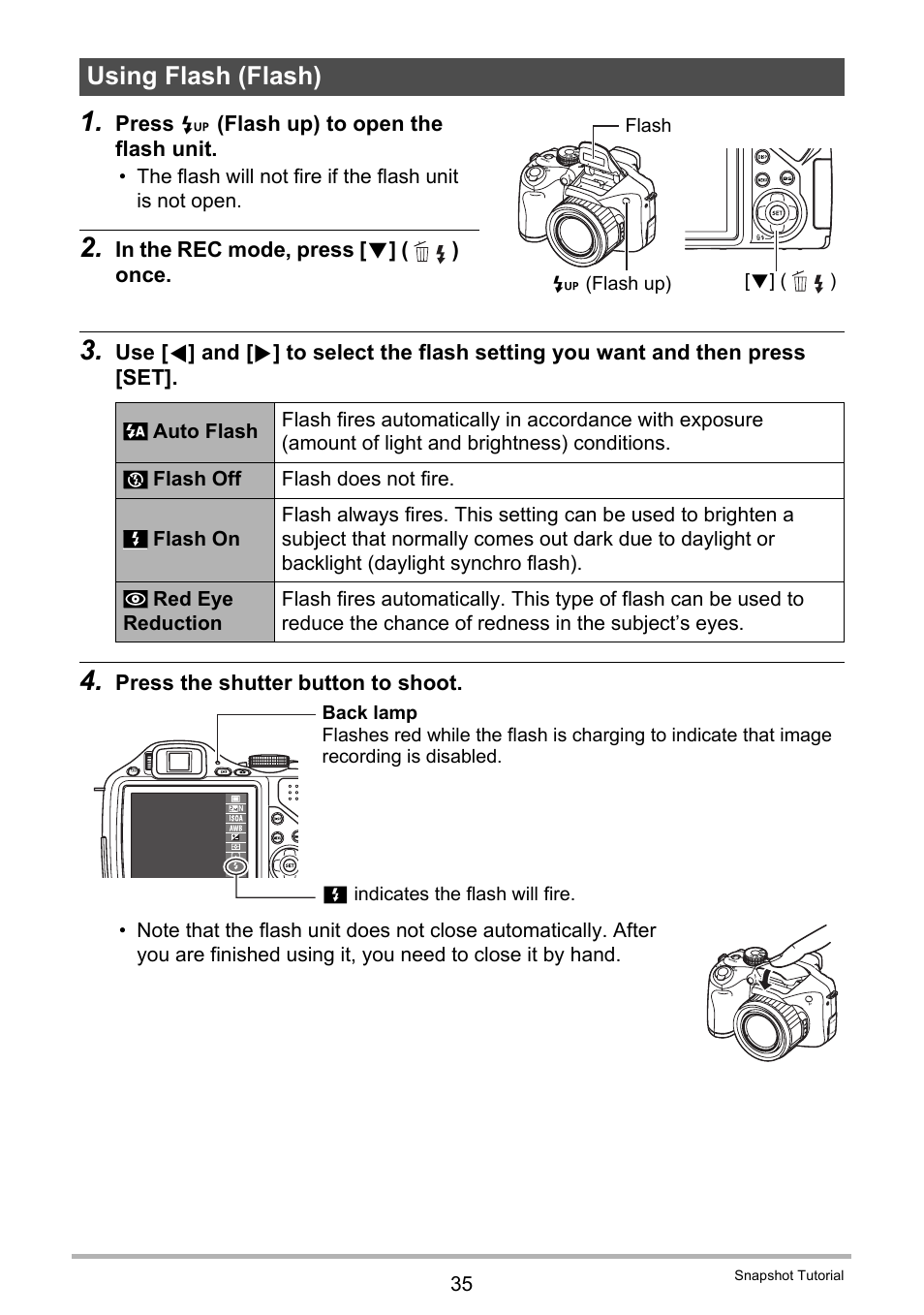 Using flash (flash) | Casio EXILIM K1160PCM2DMX User Manual | Page 35 / 176