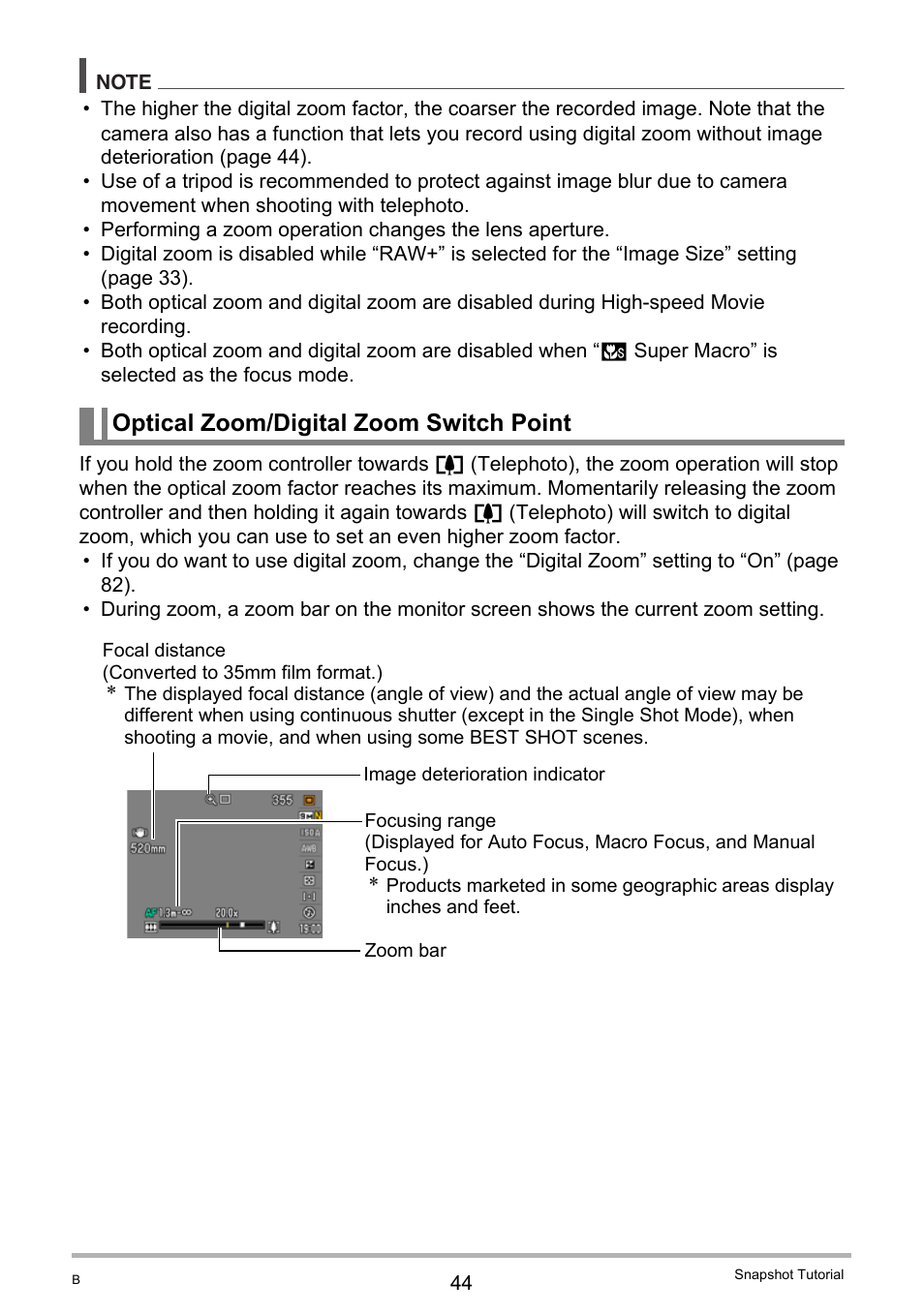 Optical zoom/digital zoom switch point | Casio EXILIM K1160PCM2DMX User Manual | Page 44 / 176