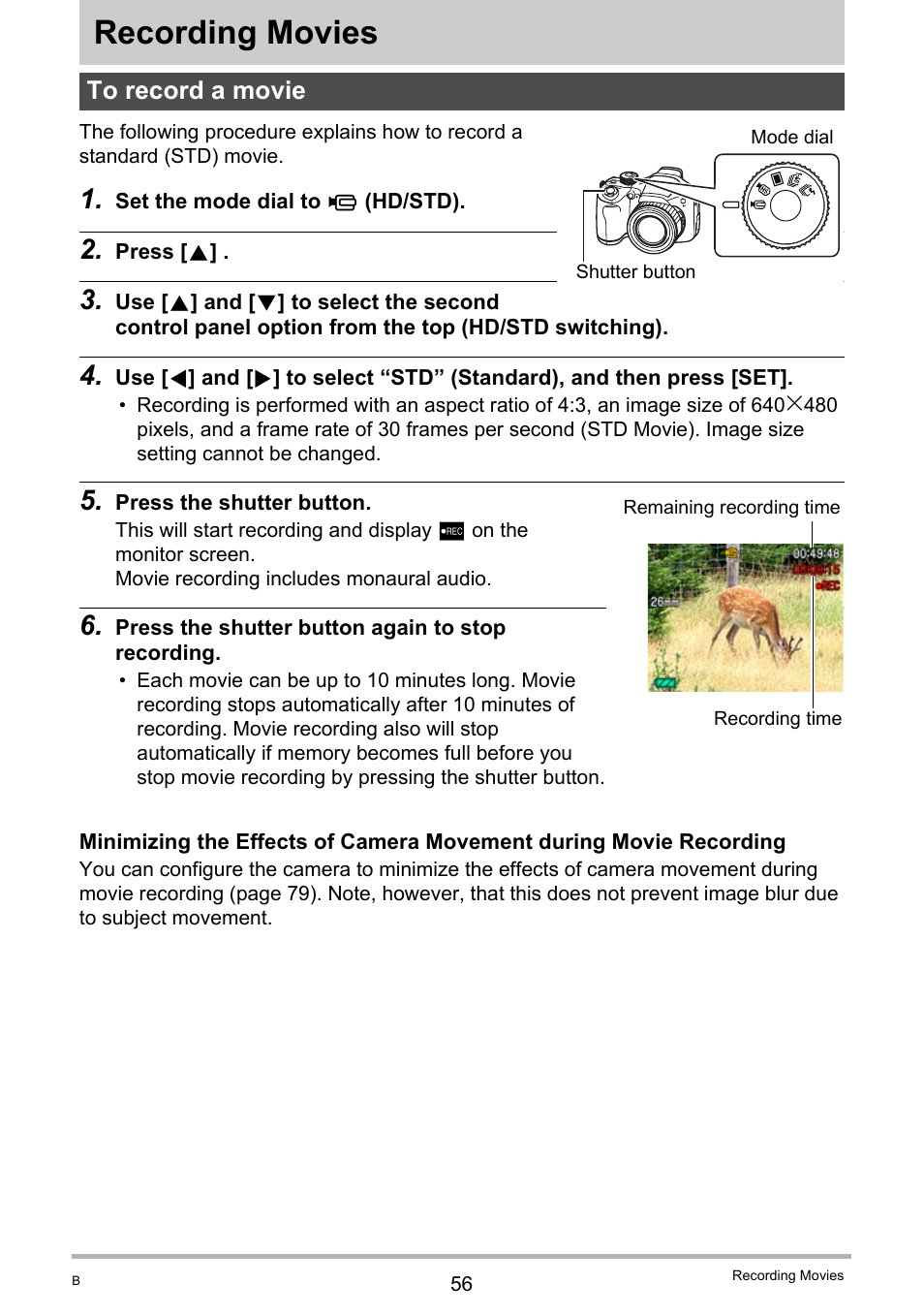 Recording movies, To record a movie | Casio EXILIM K1160PCM2DMX User Manual | Page 56 / 176