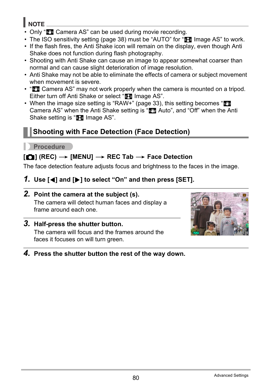Shooting with face detection (face detection) | Casio EXILIM K1160PCM2DMX User Manual | Page 80 / 176