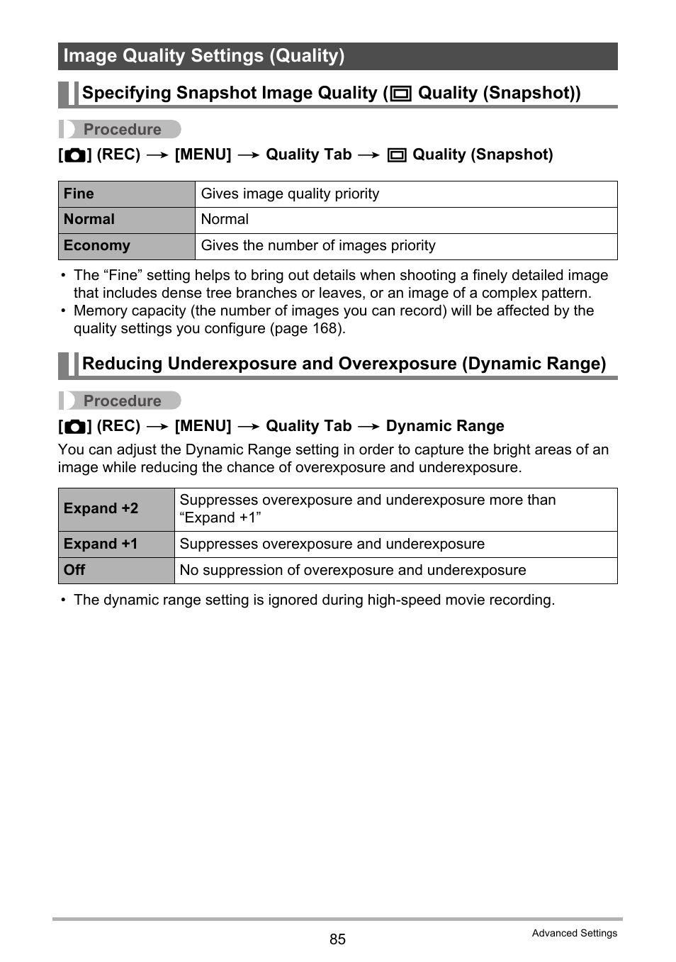 Image quality settings (quality) | Casio EXILIM K1160PCM2DMX User Manual | Page 85 / 176