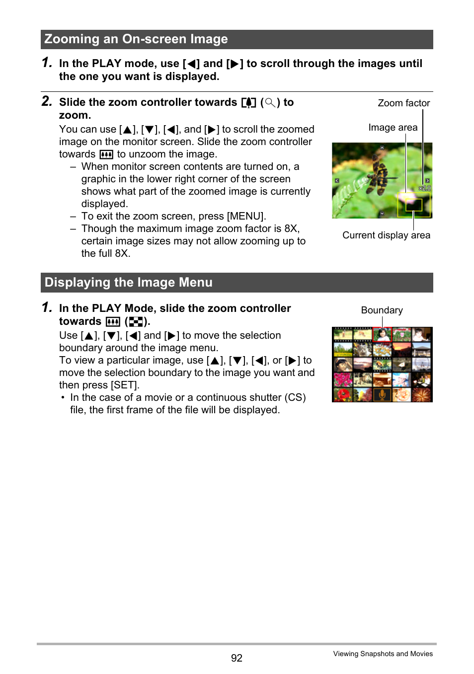 Zooming an on-screen image, Displaying the image menu, 92). if you ar | Casio EXILIM K1160PCM2DMX User Manual | Page 92 / 176