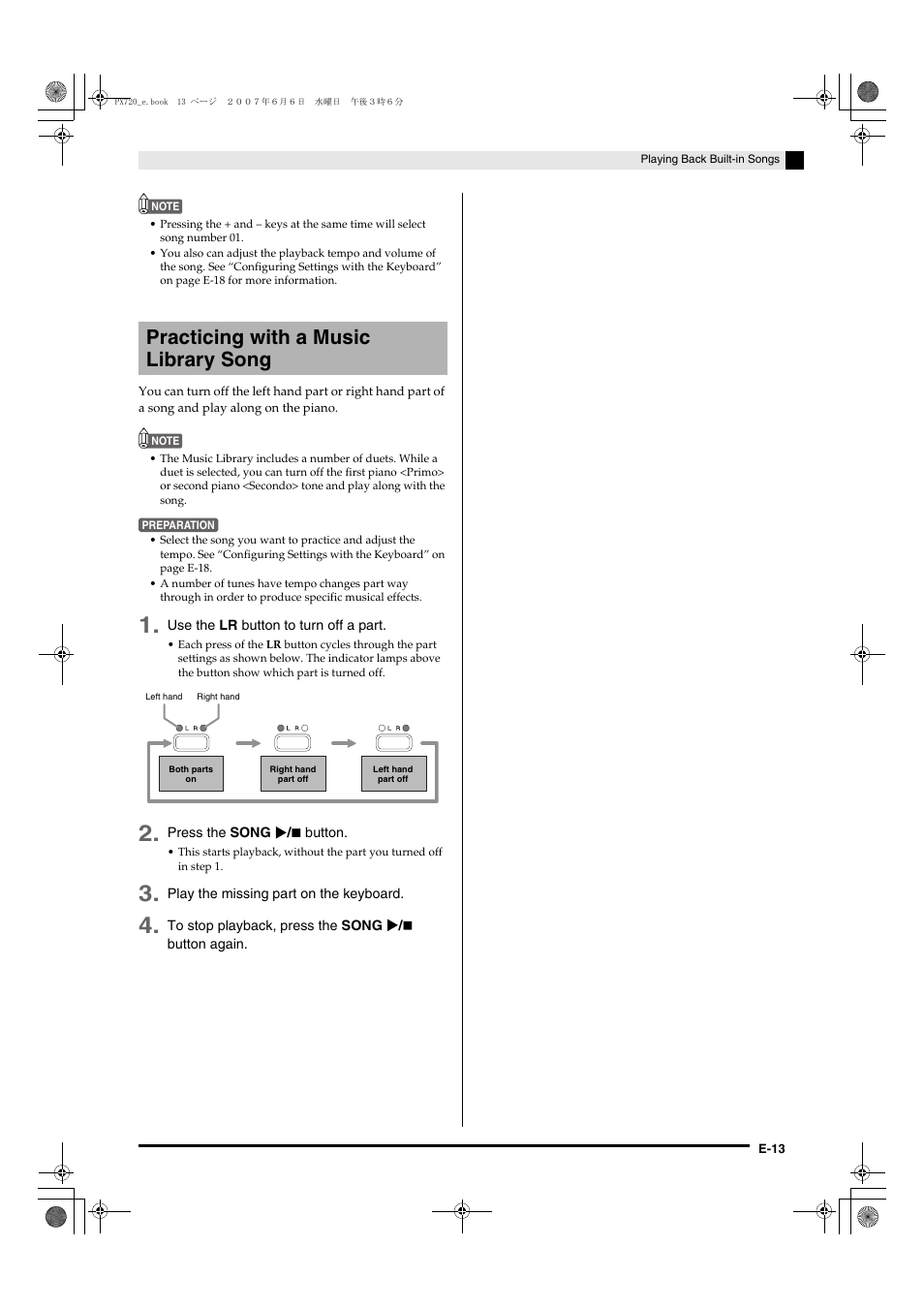 Practicing with a music library song | Casio PX720C User Manual | Page 15 / 37