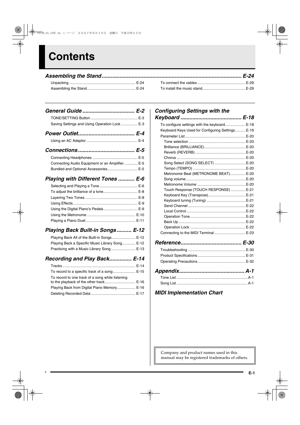 Casio PX720C User Manual | Page 3 / 37