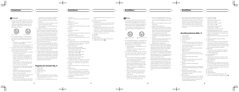 Diagrama de conexión (fig. 1), Conexiones, Anschlüsse | Anschlussschema (abb. 1) | Pioneer DEH-3000MP User Manual | Page 6 / 8
